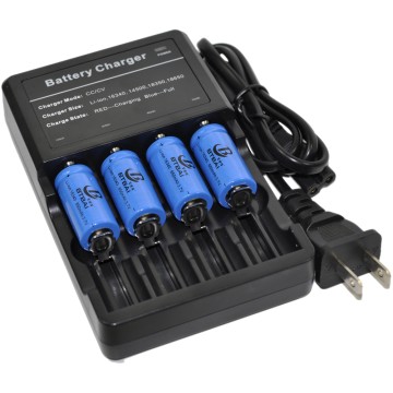 4x 16340 Battery+Charger Top Button Li-ion Rechargeable 3.7V CA